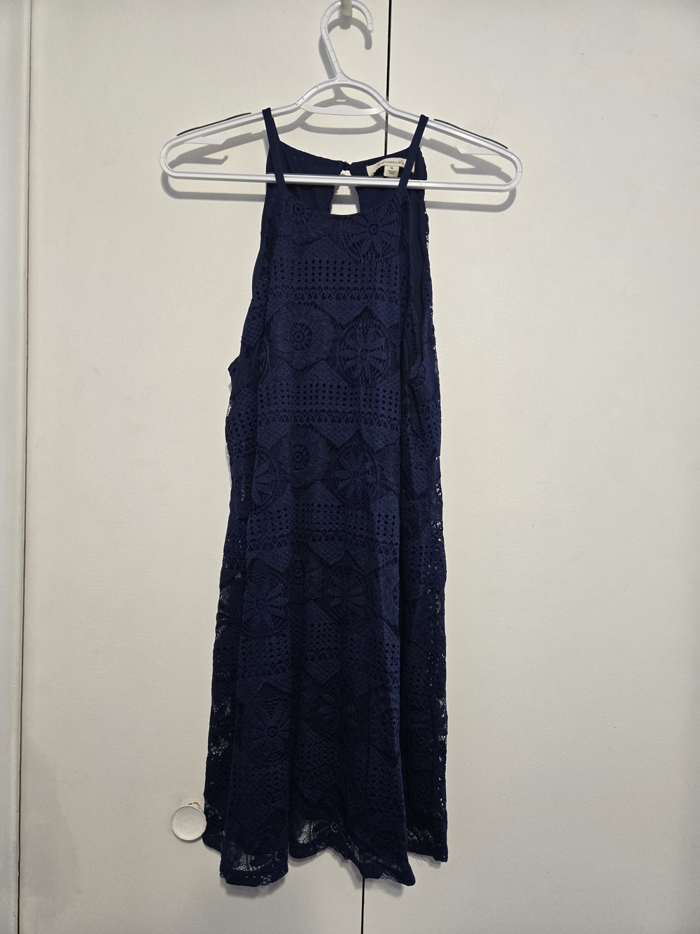 Francesca's Navy Blue Lace Halter Dress Size Medium Boho Midi